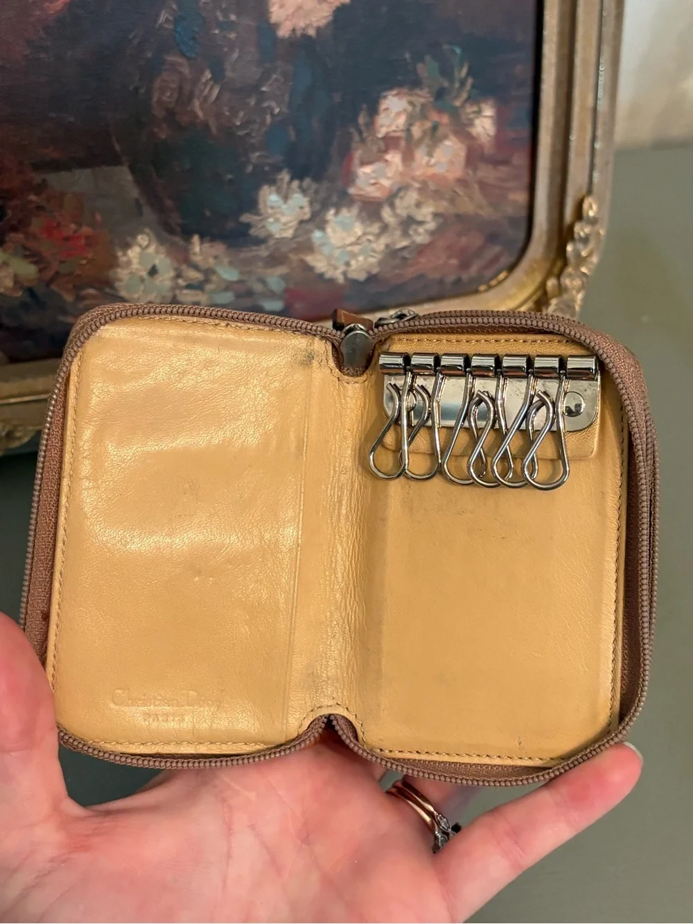 Rare Vintage Christian Dior Trotter Monogram Zip-Around Coin Purse/Key Pouch